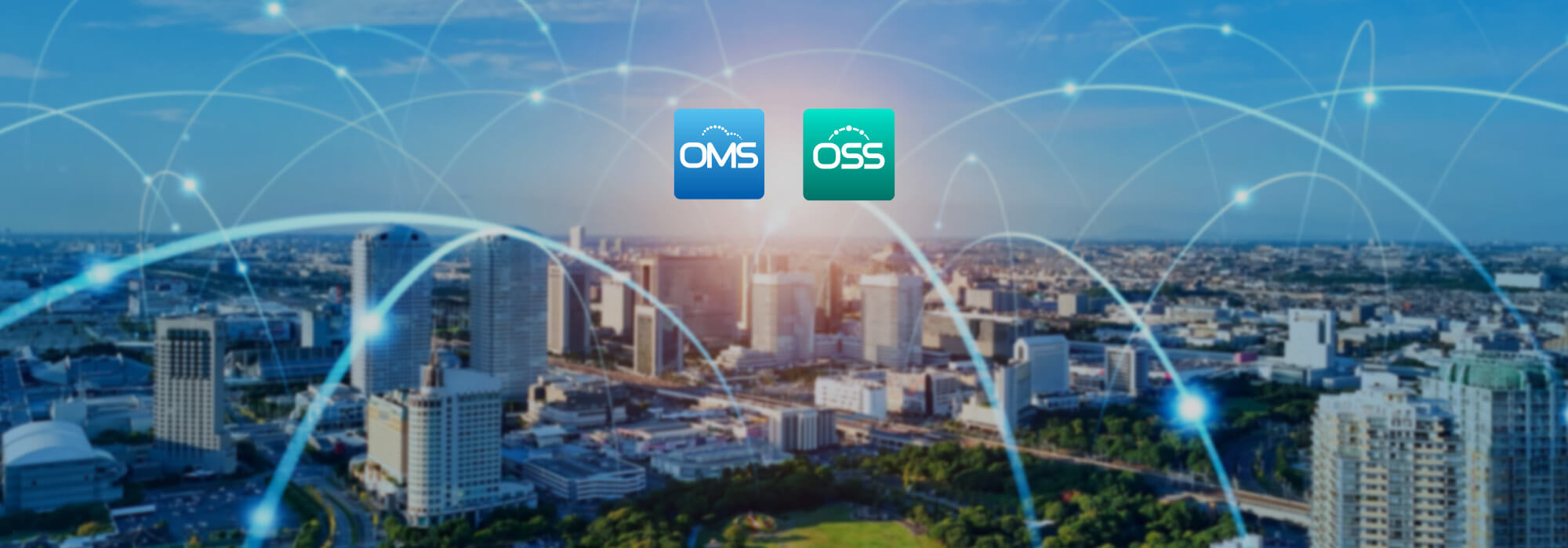 Digital network connections over modern city skyline representing cloud computing infrastructure for sustainable technology and greener future solution
