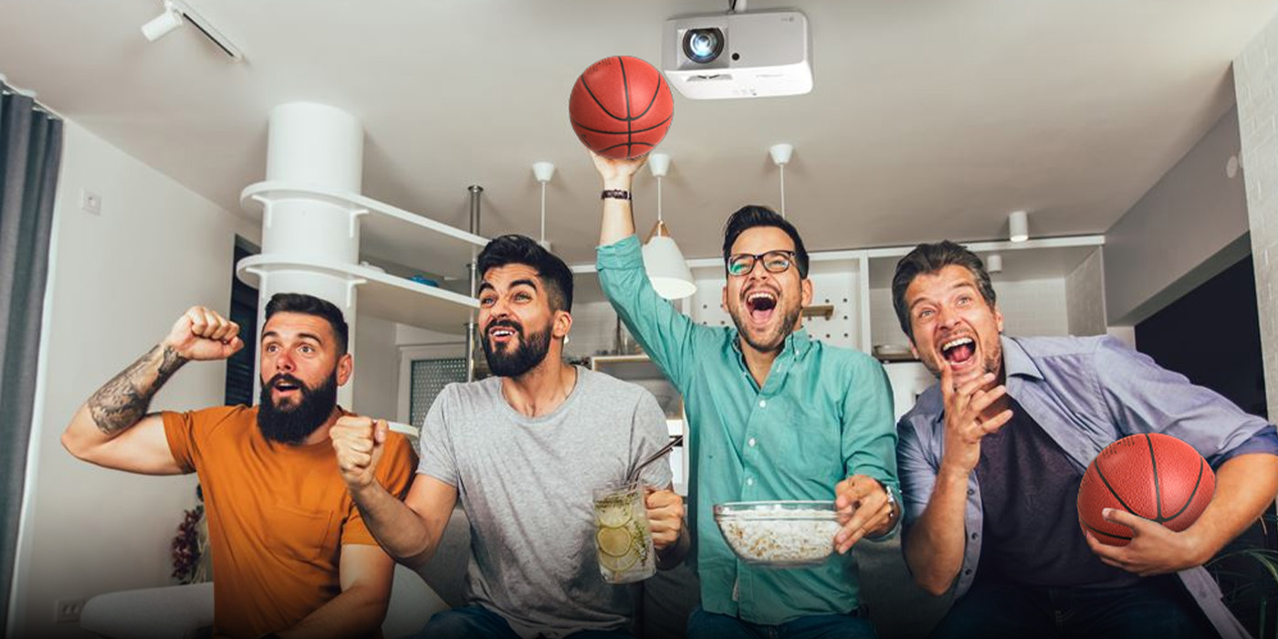 Family gaming in their living room