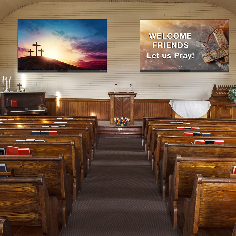Two LED displays mounted in church