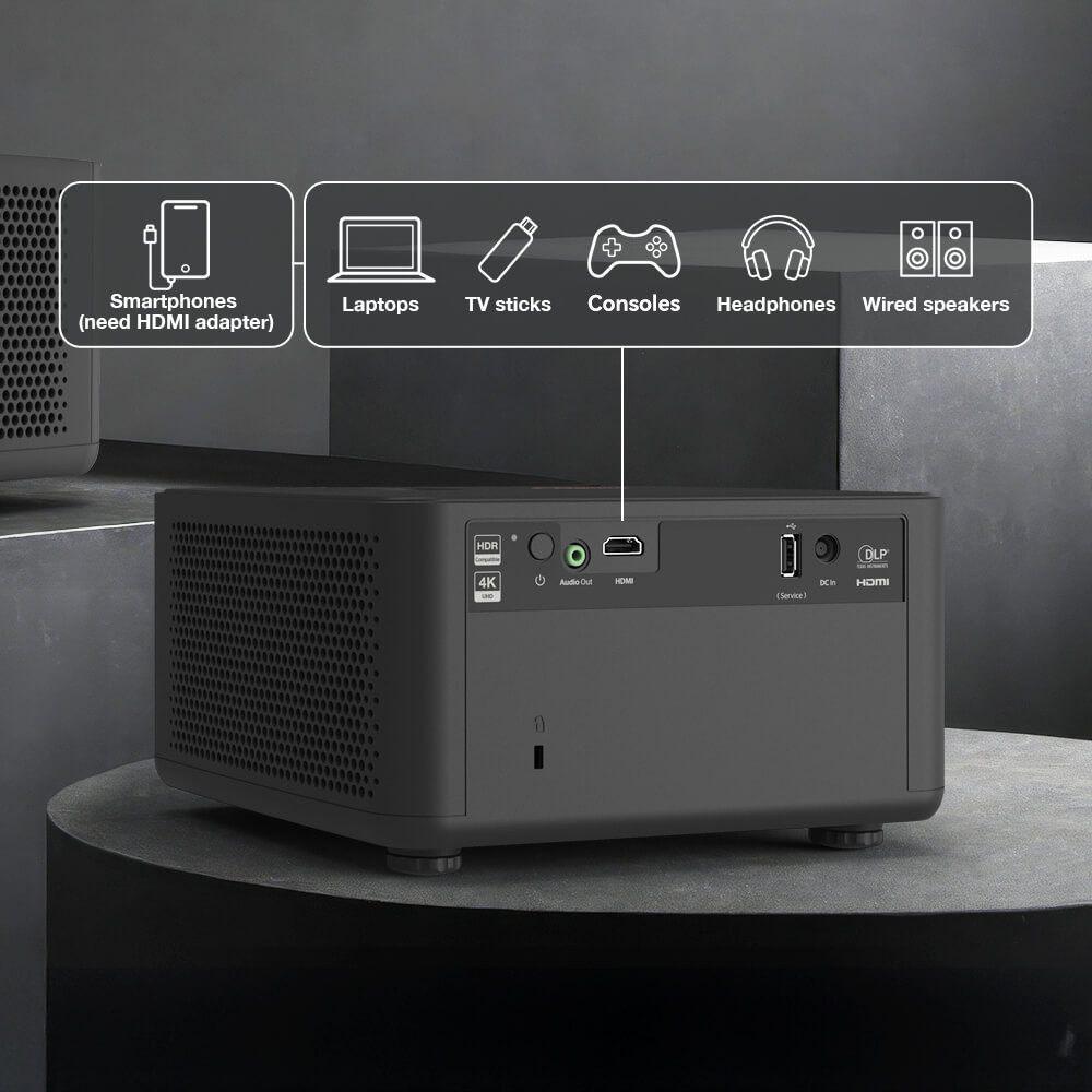 Back IO view of Optoma Photon Life 4K UHD projector