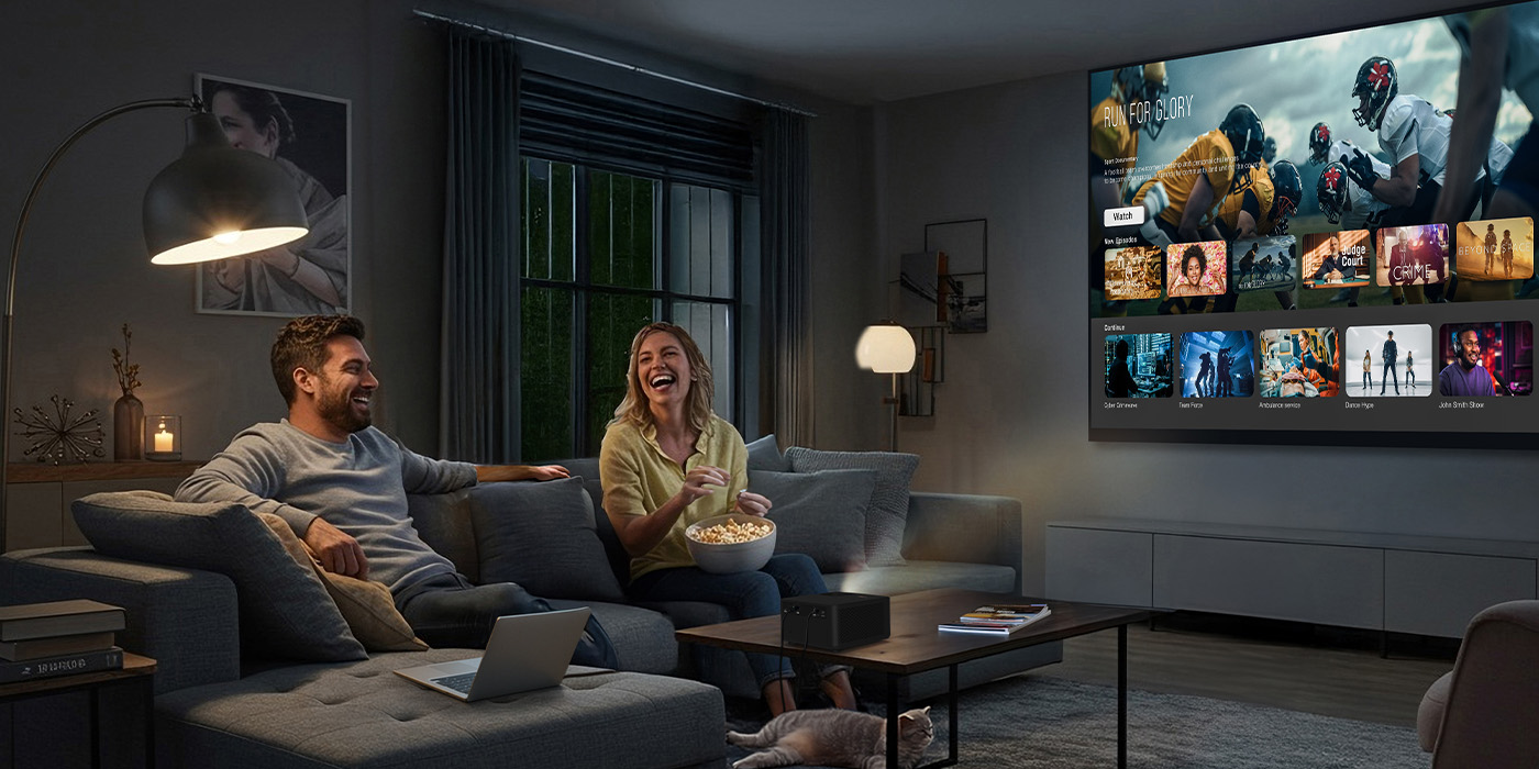 Optoma Photon Life 4K UHD projector mounted on tripod for flexible positioning