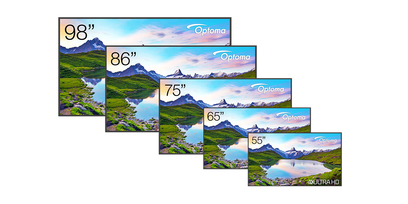 Optoma N-Series large flat panel displays available in sizes from 55 to 98 inches with 4K Ultra HD resolution