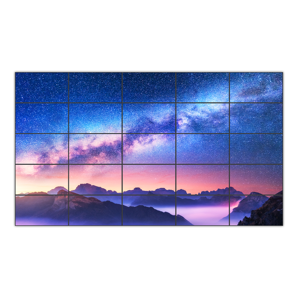 Optoma N3432K large flat panel displays configured as a 5×5 video wall with integrated video wall controller and bezel correction