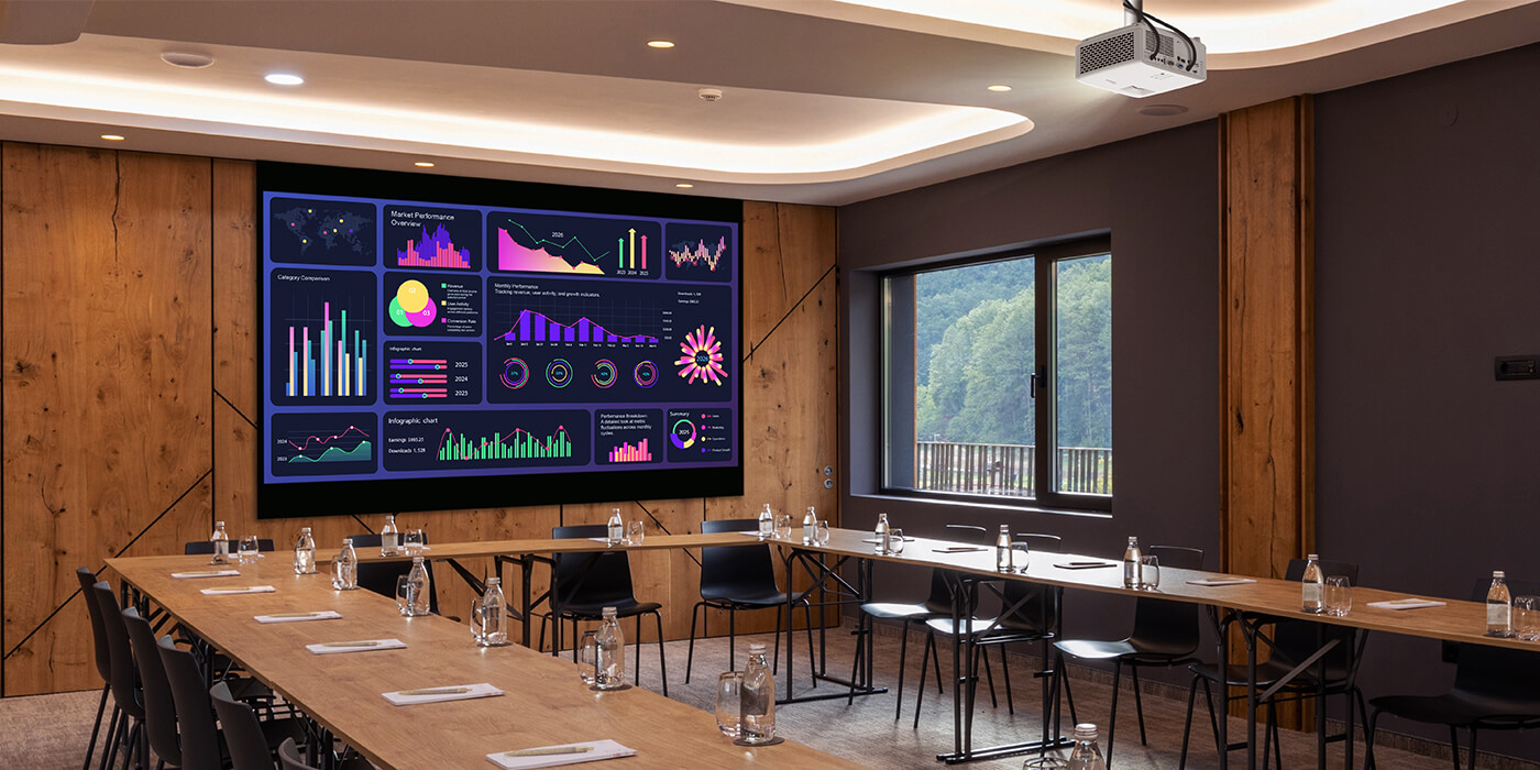 Optoma business projector delivers 4500lm high brightness for clear images in ambient light environments.