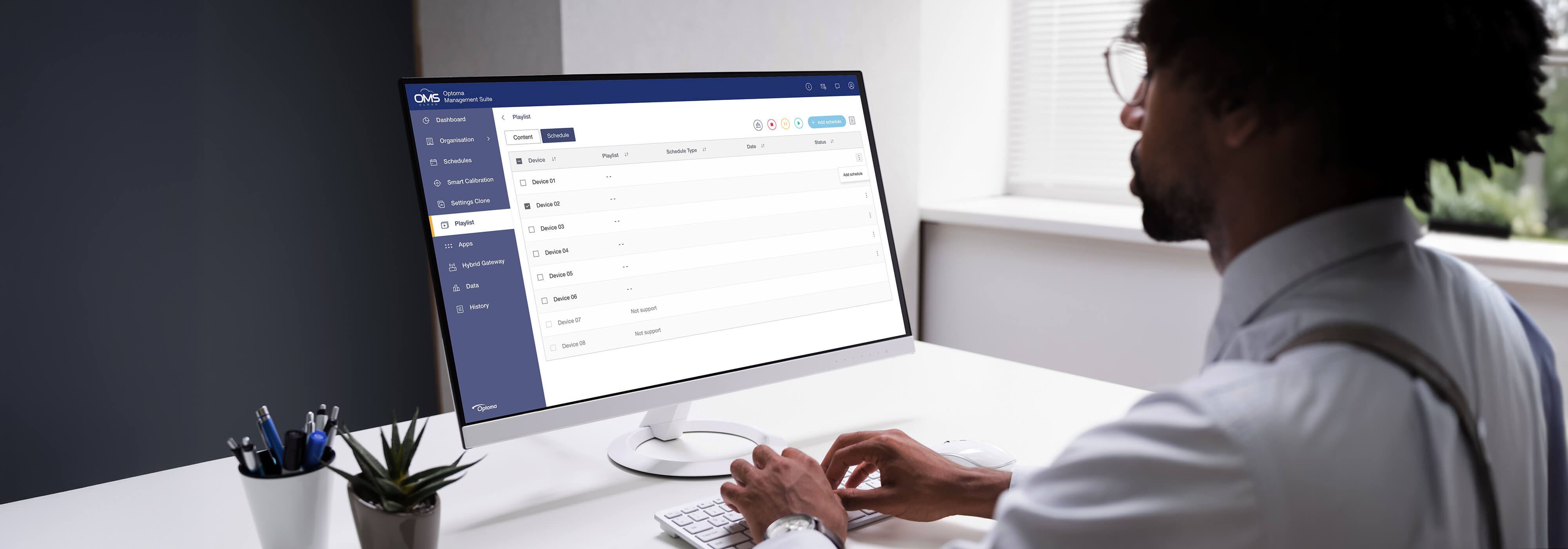Optoma Management Suite Cloud interface used to remotely manage Optoma N3432K flat panel displays